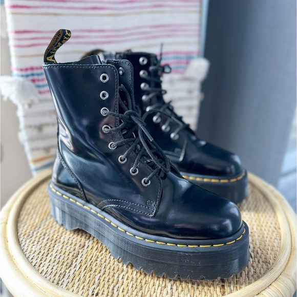 Dr. Martens Shoes - Dr Martens Jadon Max Black Smooth Leather Lace-Up Combat Boots Women’s Size 9